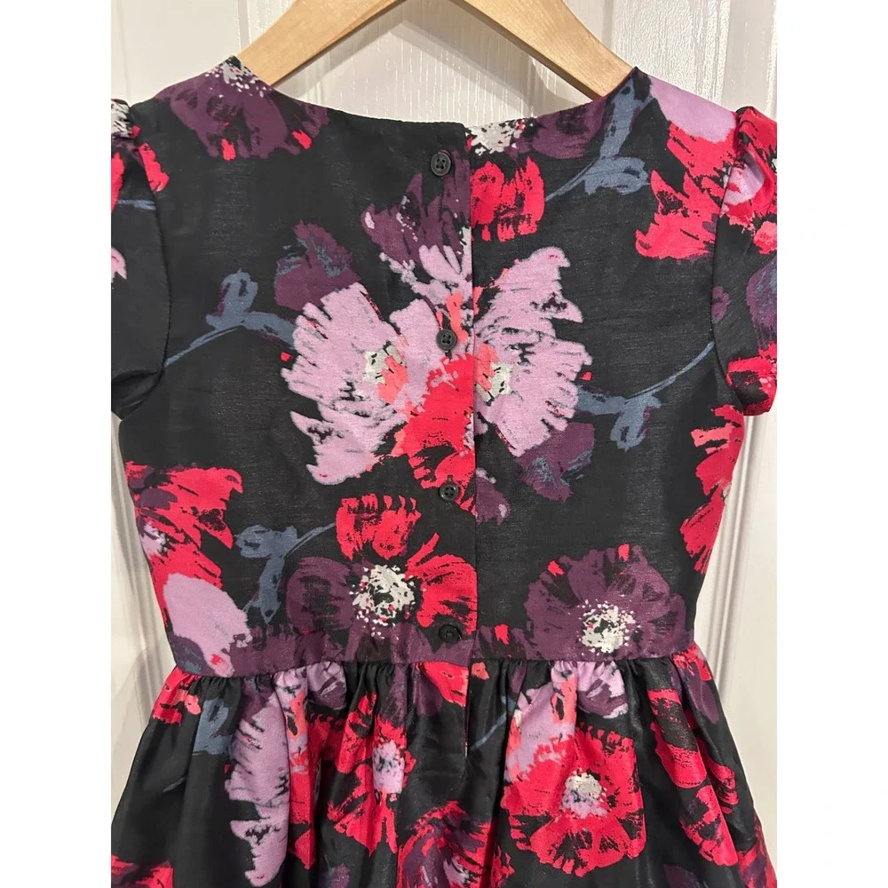 Gymboree Girls Size 7 Floral Party Dress Black Pink Purple Holiday Special k7083